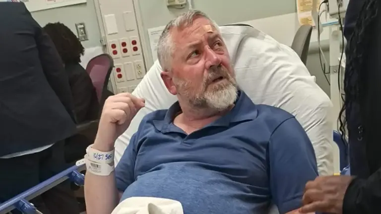 Hate crime victim Rami Glickstein in the hospital after being attacked on Oct. 27, 2025.