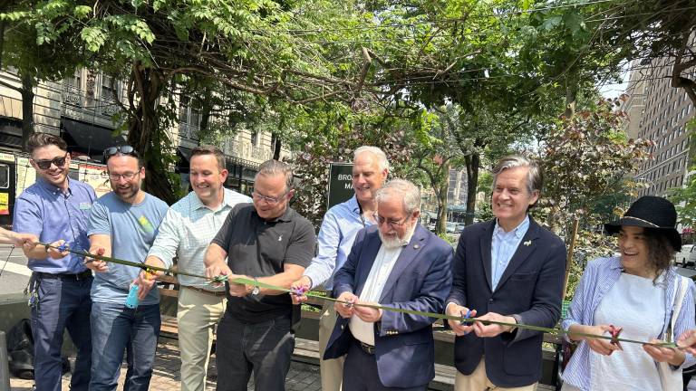 Broadway Mall Association Ribbon Cutting Ceremony opening the three contiguous medians at W. 73rd Street (Second from left: Ian Olsen, Second from right: State Senator Brad Hoylman-Sigal.)