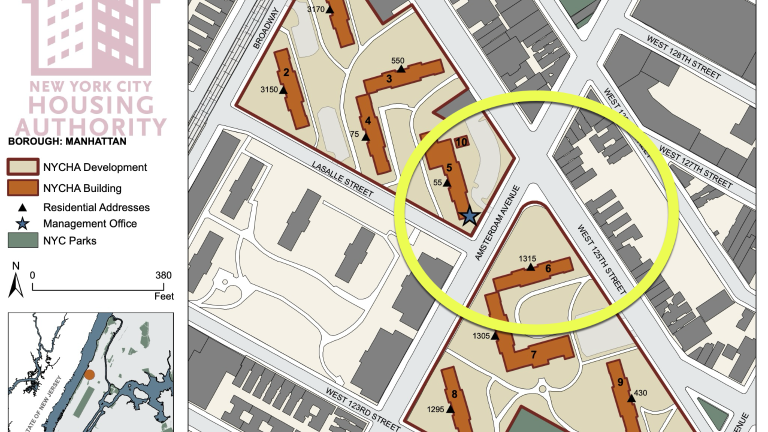 Map of Grant Houses NYCHA, in the vicinity of a recent Harlem shooting.