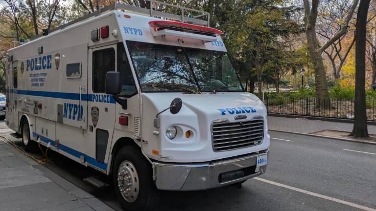 NYPD Life Safety Systems Division Mobile Command Post truck on Washington Square North.