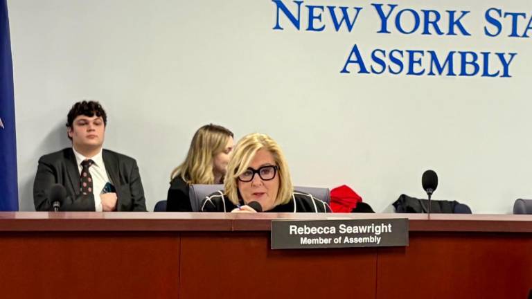 Seawright pictured spearheading the Dec. 2 hearing, where she highlighted the staggering $257 million lost to elder financial scams in NY last year.