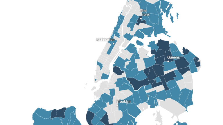An Aug. 21 map displaying positive detections of West Nile virus in mosquitoes across the five boroughs. The first positive case of the virus in a human this year was detected in Manhattan.