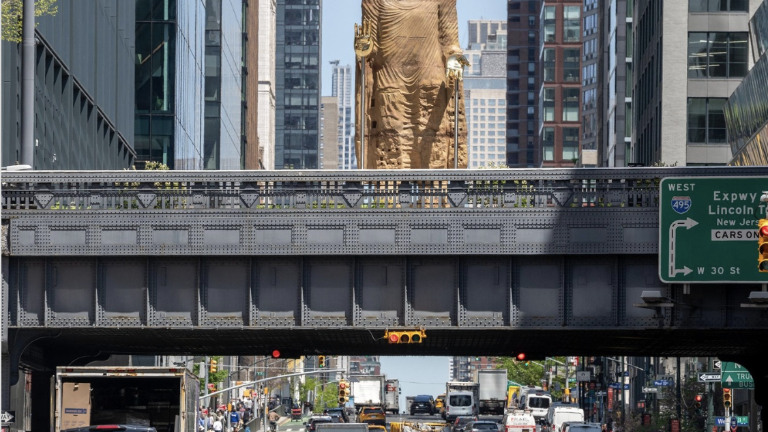 ”The Light That Shines Through the Universe” a depiction of a Buddah that was destroyed by the Talban in Afghanistan, is the newest art work on dispaly atop the High Line.