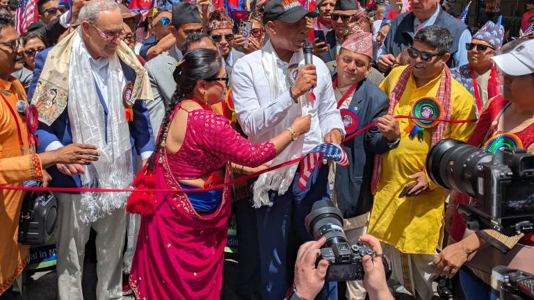 Sen. Schumer , Mayor Adams and hundreds of others at Nepal Day opening ceremony.