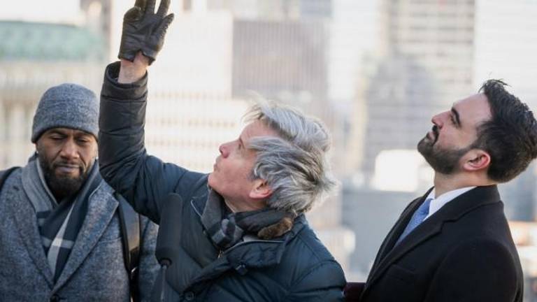 Look skyward! Atop the David N. Dinkins building (from left)” Public Advocate Jumaane Williams, Manhattan borough president Brad Hoylman-Sigal and Mayor Zohran Mamdani.