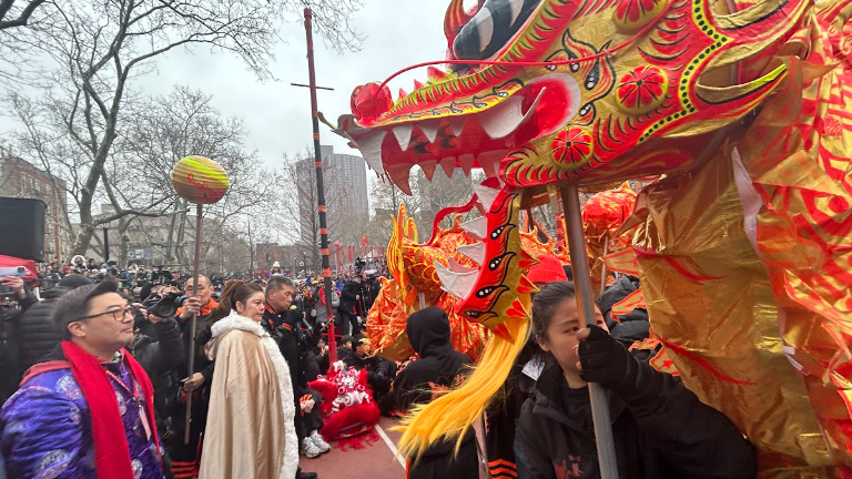 Dragons at the kickoff of the Year of the Fire Horse at Sara D. Roosevelt Park in Chinatown on Feb. 17.
