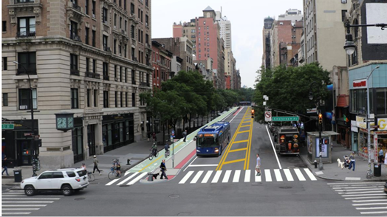 A nine-foot-wide, two-way bike lane is envisioned for the north side of W. 72nd as part of the river-to-river bike lane.being proposed by the Department of Transportation. Some locals are objecting.